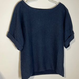 Eileen Fisher Cashmere and Cotton Blend Short Sleeve Navy Top